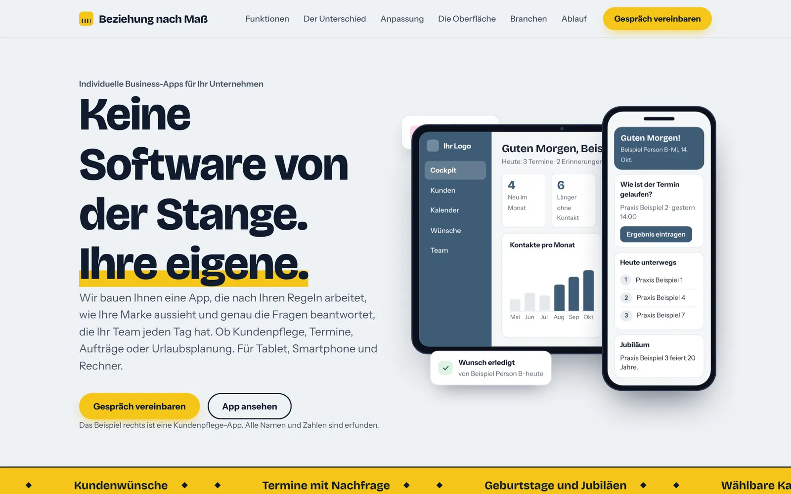 Startseite der Produktseite Beziehung nach Maß