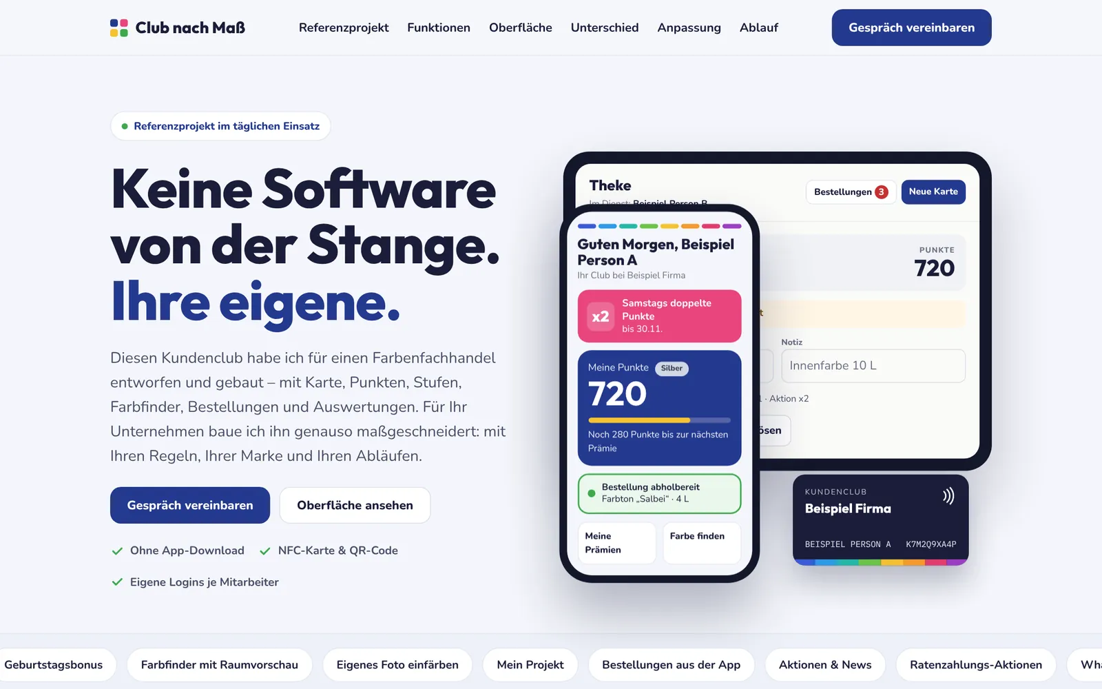 Startseite der Produktseite Club nach Maß