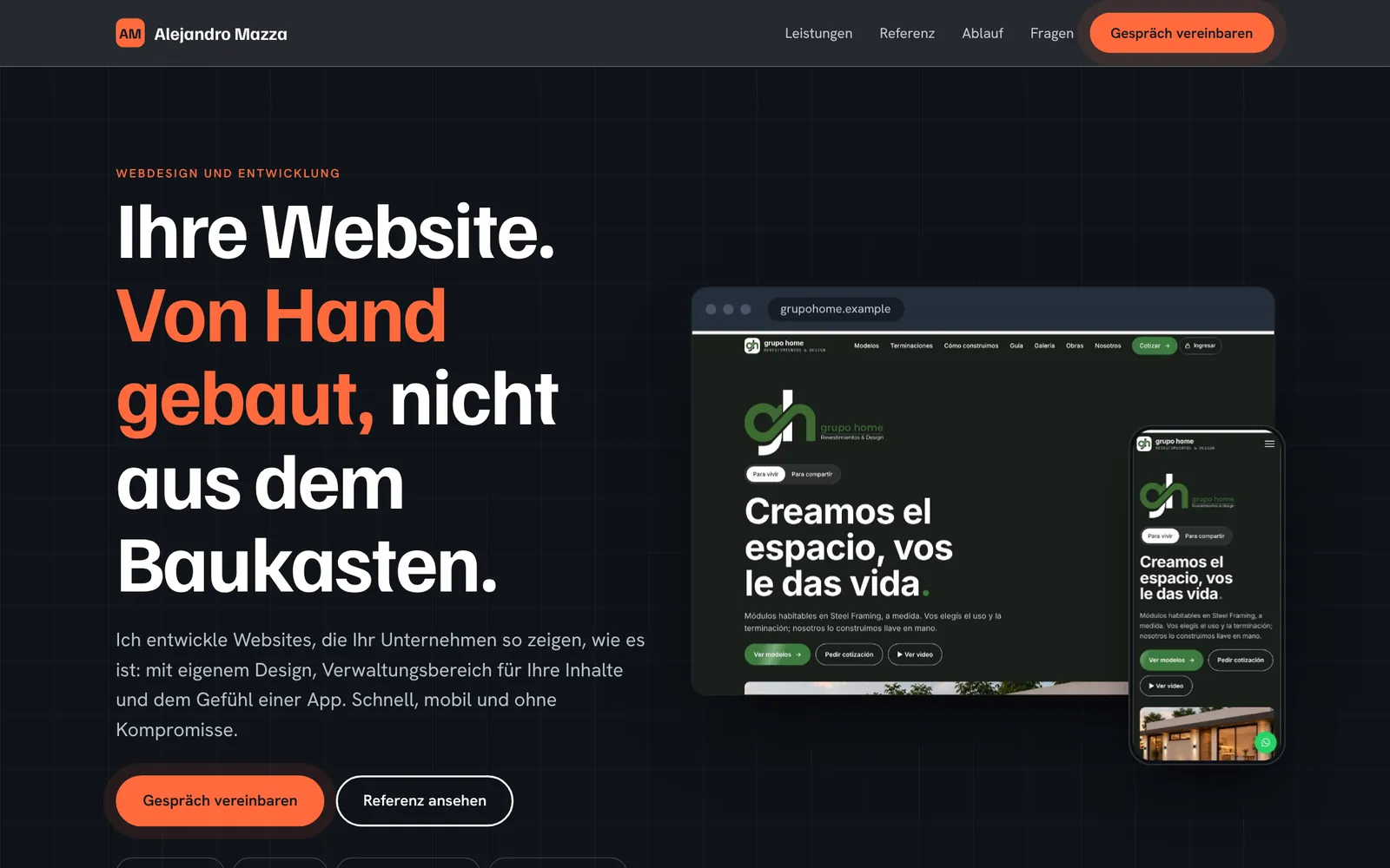 Startseite der Produktseite Webseiten nach Maß